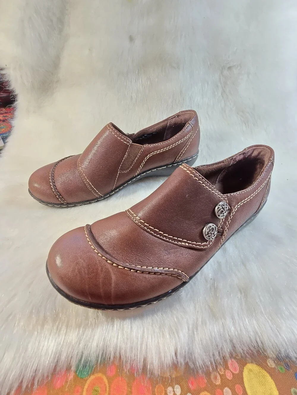 Clark's Ashland Alpine Brown Slip-on Leather Loafers - Women's